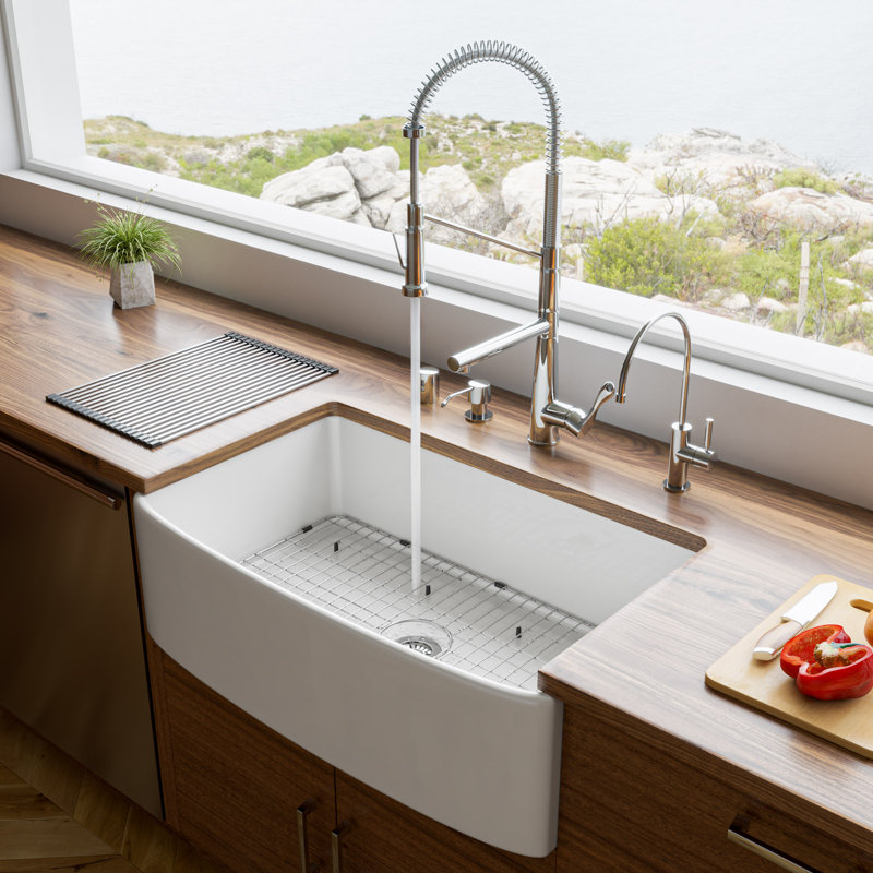 33'' White Fireclay Single Bowl Farmhouse Kitchen Sink
