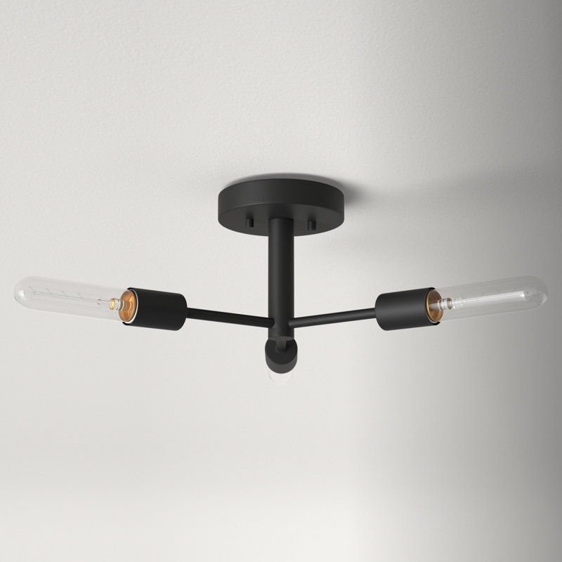 Midnight Black Modern Linear Sputnik 3-Light Semi Flush Mount