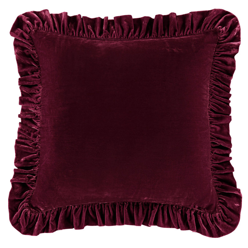 Garnet Red Faux Silk Velvet Ruffled Euro Sham