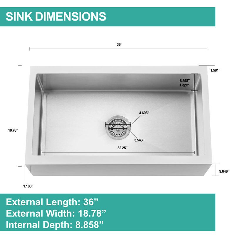 36" White Solid Surface Stainless Steel Farmhouse Kitchen Sink