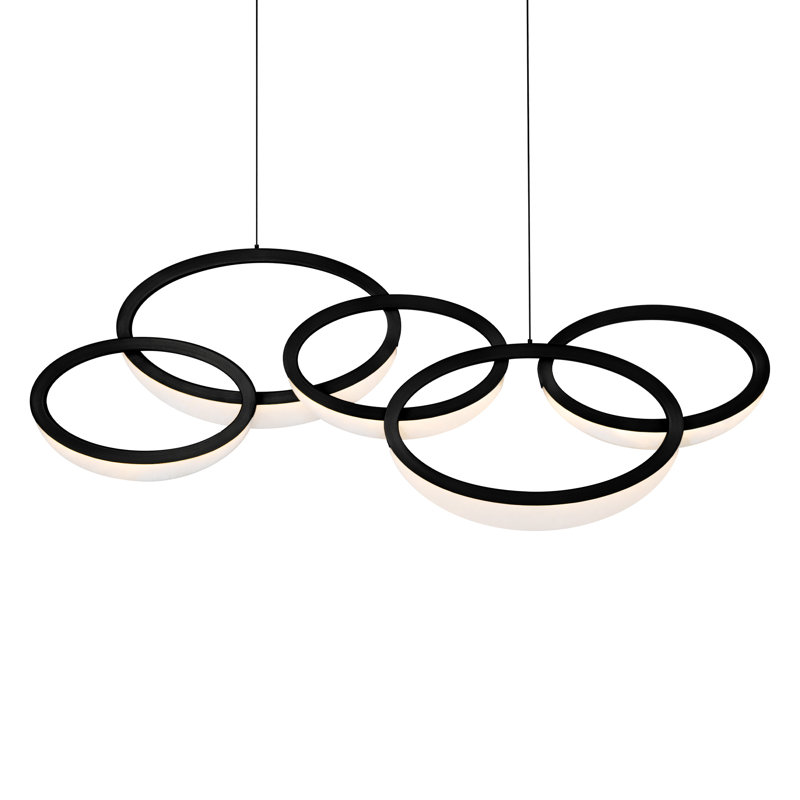 Orion Black Crystal 5-Light LED Modern Pendant with Alabaster Shade