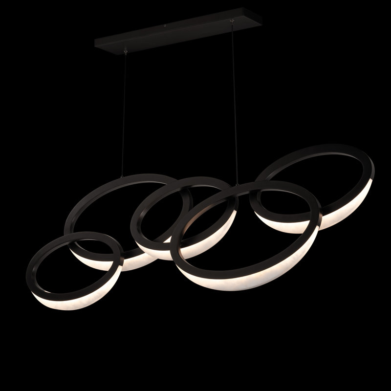 Orion Black Crystal 5-Light LED Modern Pendant with Alabaster Shade