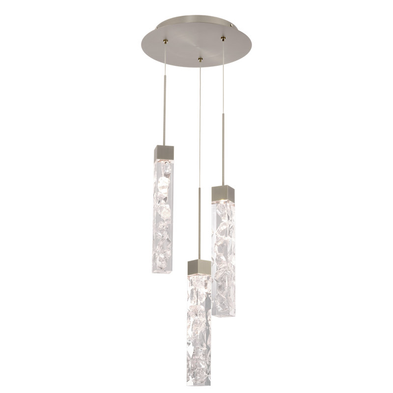 Minx Antique Nickel 3-Light LED Mini Pendant with Crystal Acrylic Shade