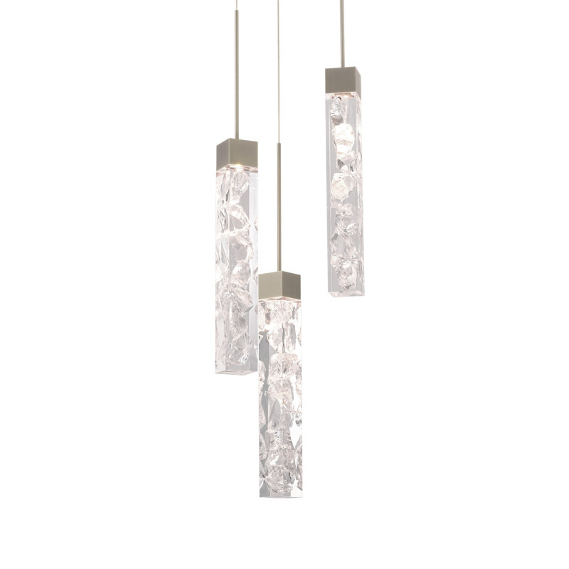 Minx Antique Nickel 3-Light LED Mini Pendant with Crystal Acrylic Shade