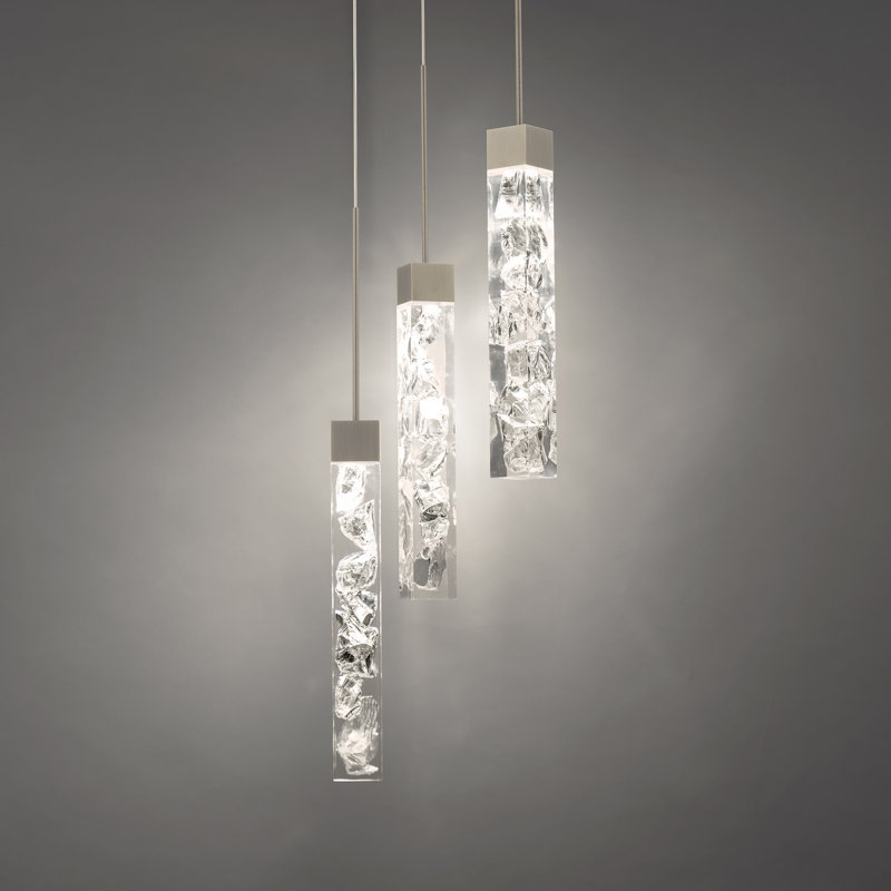 Minx Antique Nickel 3-Light LED Mini Pendant with Crystal Acrylic Shade