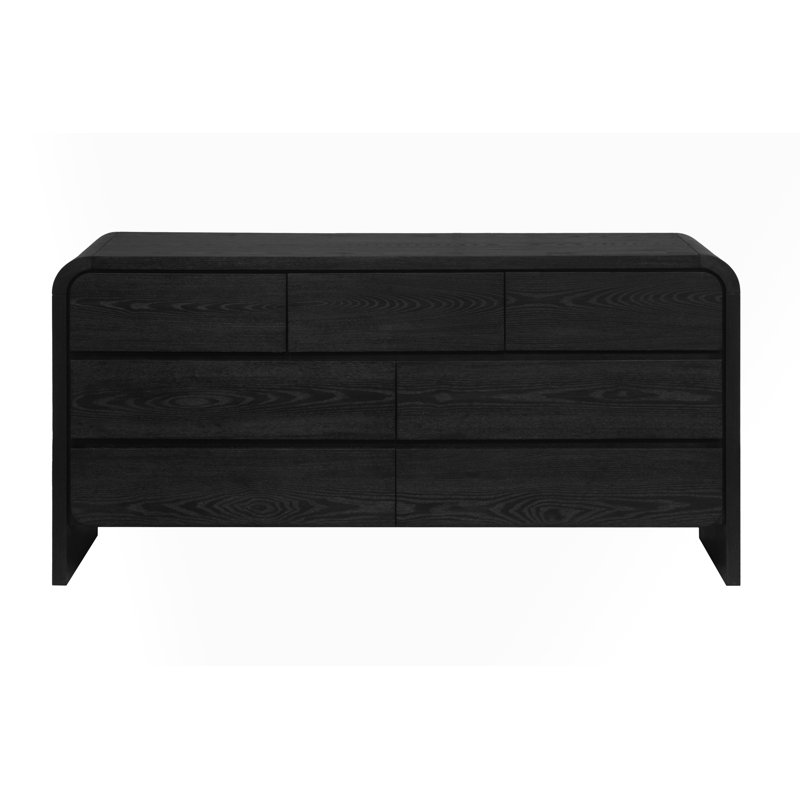 Jet Black Solid Wood 7-Drawer Dresser with Dovetail Joinery