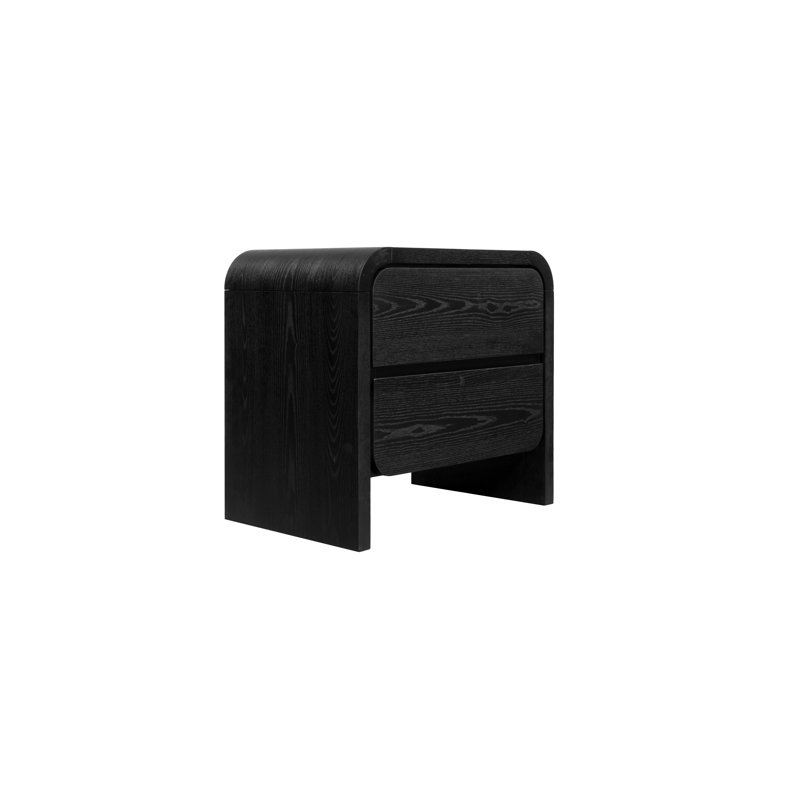 Elora Modern Farmhouse Jet Black Ash 2-Drawer Nightstand