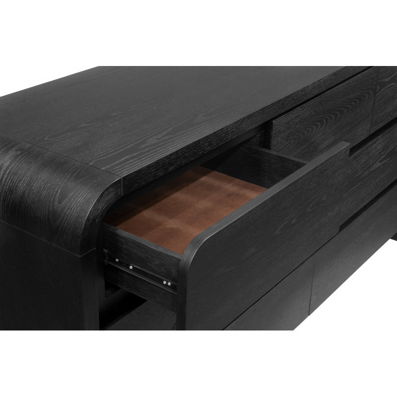 Jet Black Solid Wood 7-Drawer Dresser with Dovetail Joinery