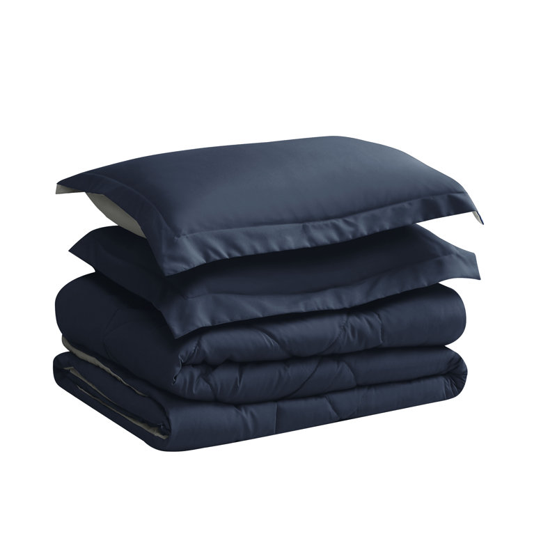 Twin Blue and Stone Reversible Microfiber Comforter Set