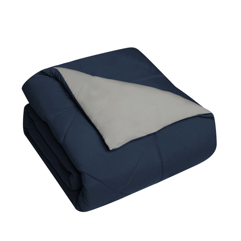 Twin Blue and Stone Reversible Microfiber Comforter Set