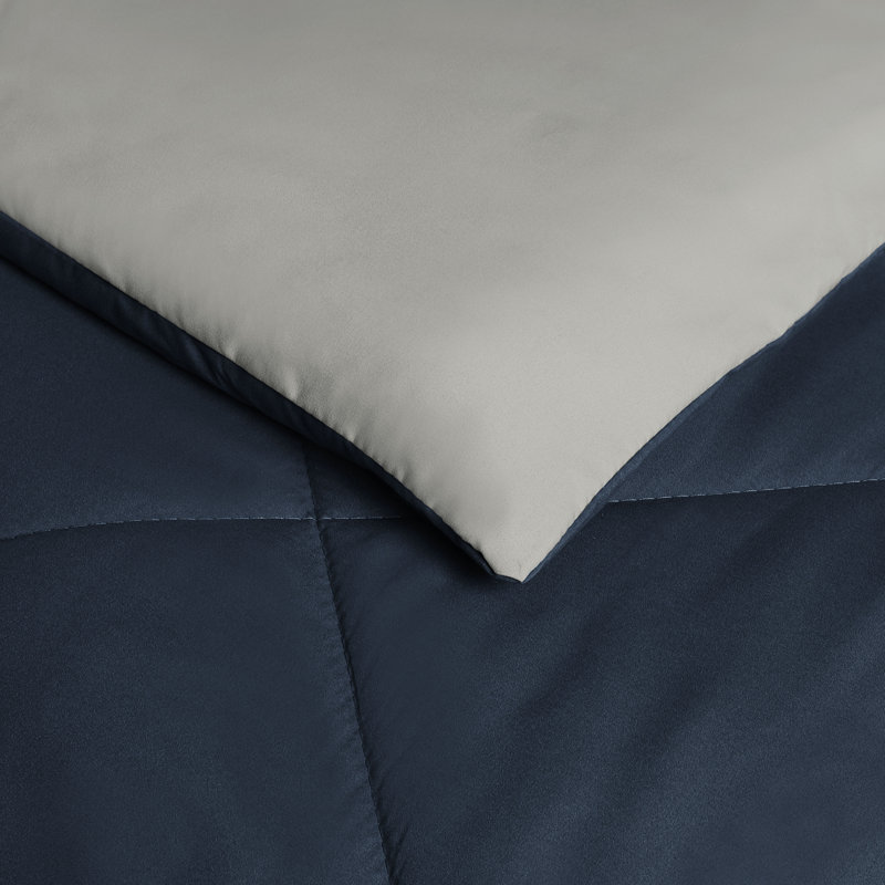 Twin Blue and Stone Reversible Microfiber Comforter Set