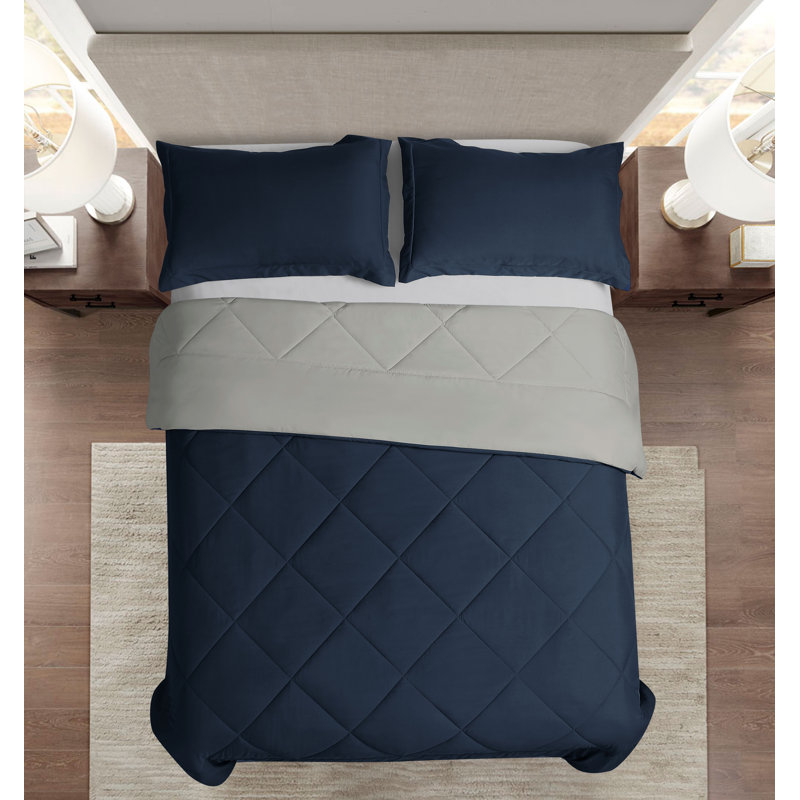 Twin Blue and Stone Reversible Microfiber Comforter Set