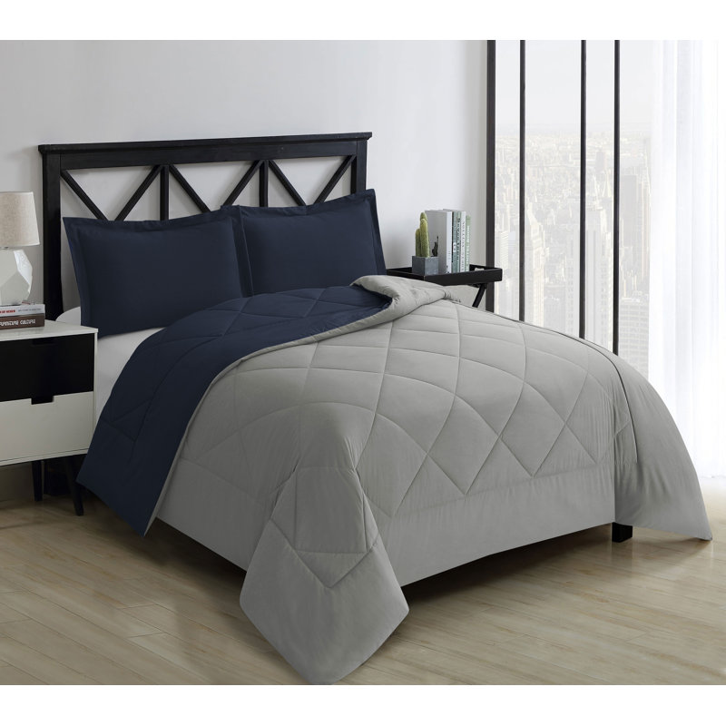 Twin Blue and Stone Reversible Microfiber Comforter Set