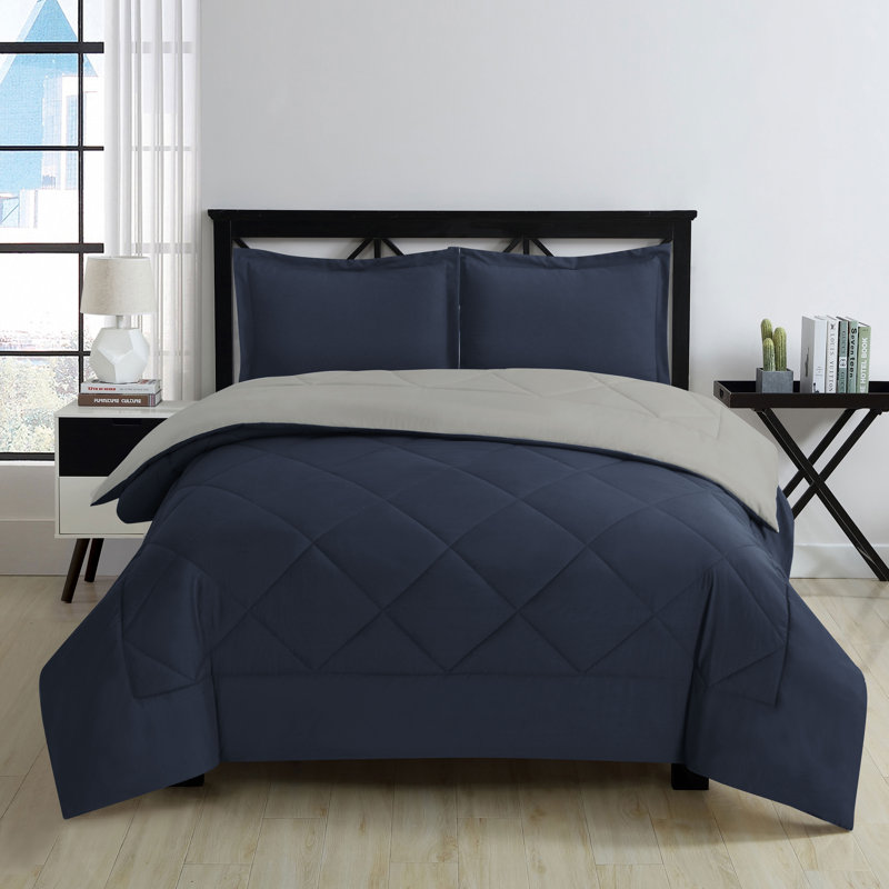 Twin Blue and Stone Reversible Microfiber Comforter Set