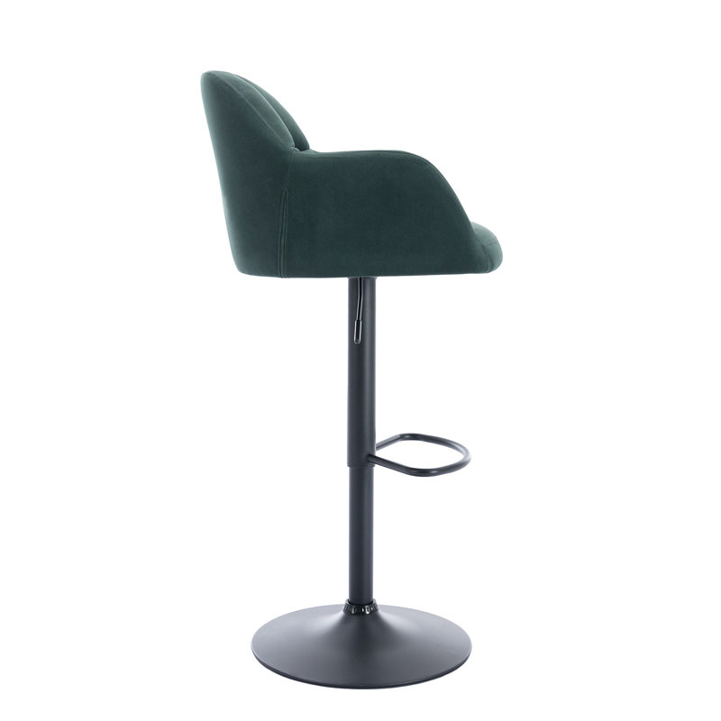 Green Velvet Adjustable Swivel Bar Stools with Metal Base, Set of 2
