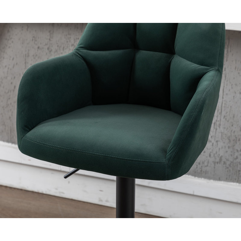 Green Velvet Adjustable Swivel Bar Stools with Metal Base, Set of 2