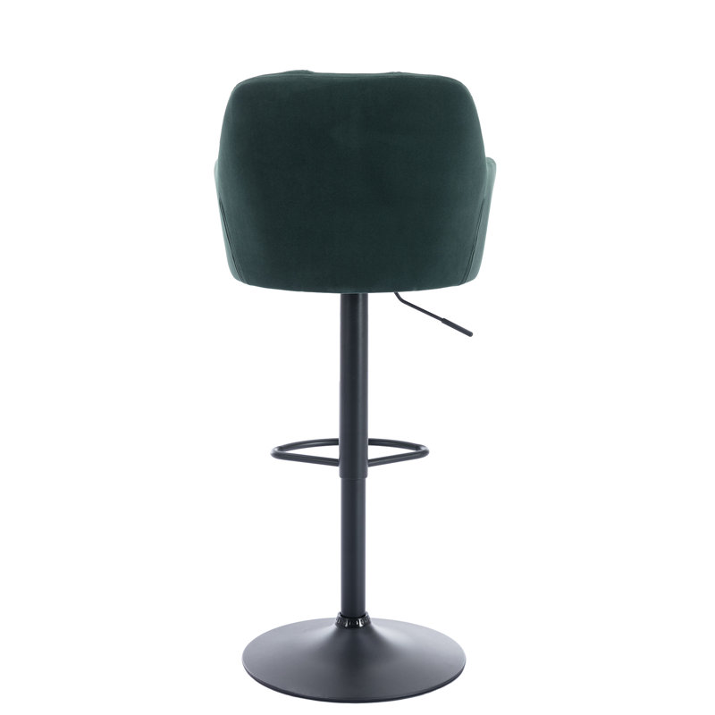 Green Velvet Adjustable Swivel Bar Stools with Metal Base, Set of 2
