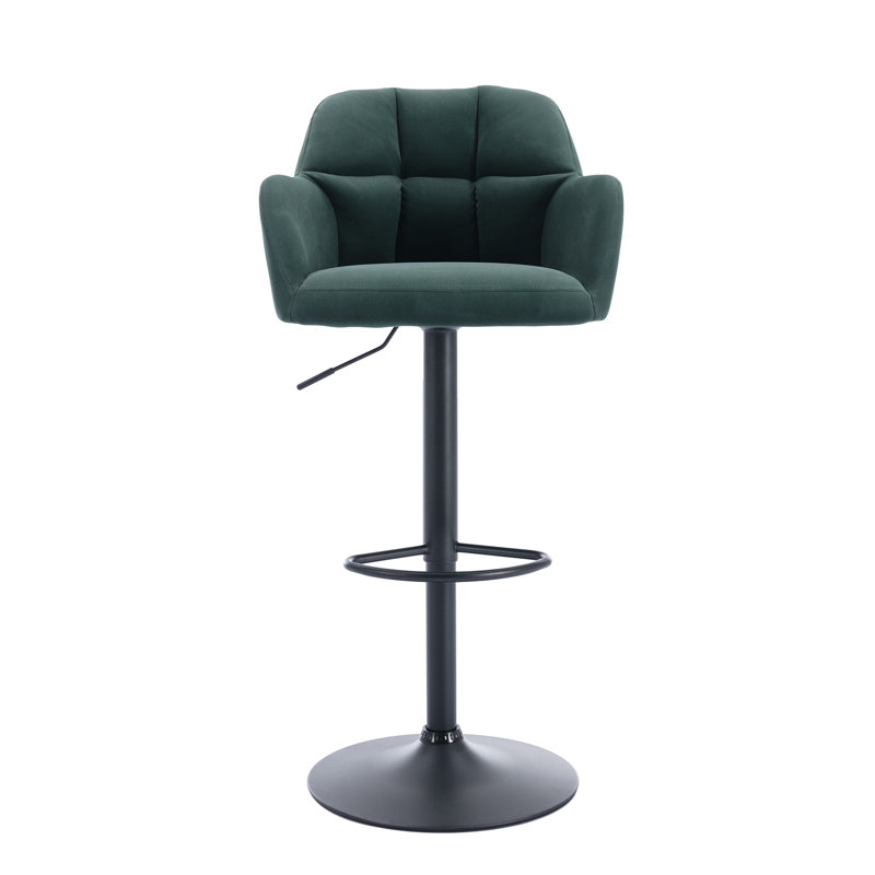 Green Velvet Adjustable Swivel Bar Stools with Metal Base, Set of 2