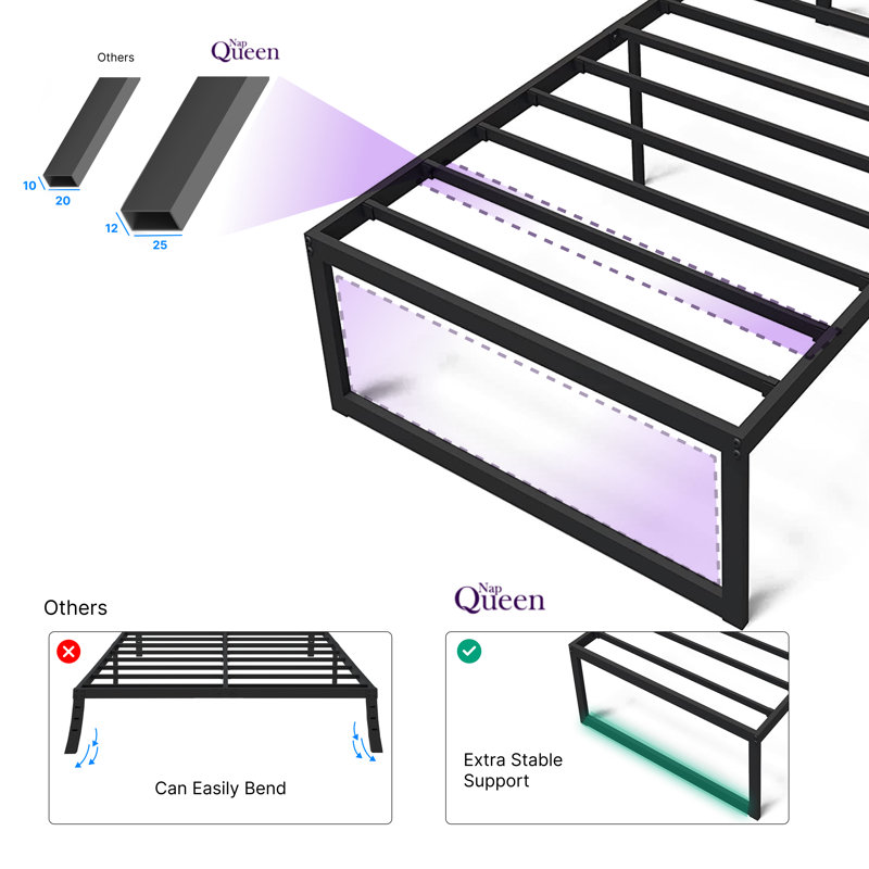 Sleek Modern Twin Metal Platform Bed Frame with Steel Slats