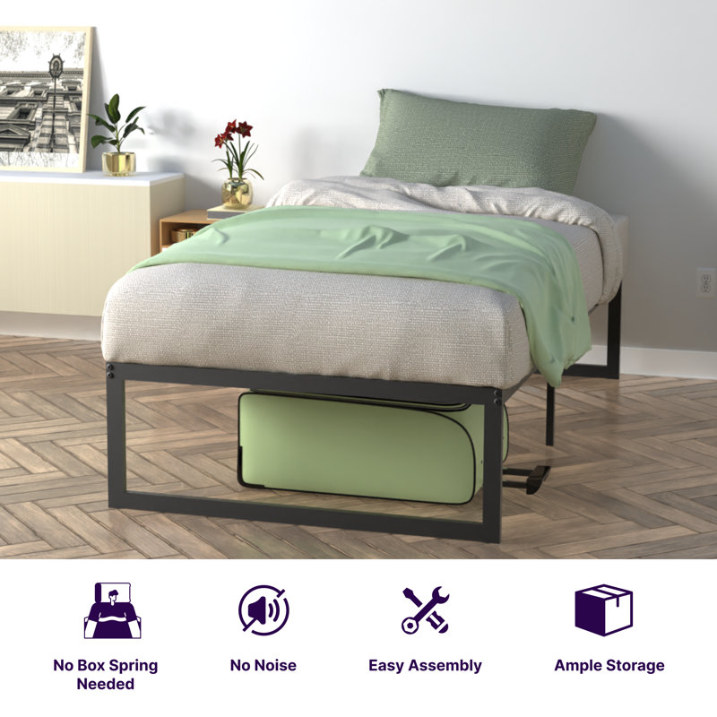 Sleek Modern Twin Metal Platform Bed Frame with Steel Slats
