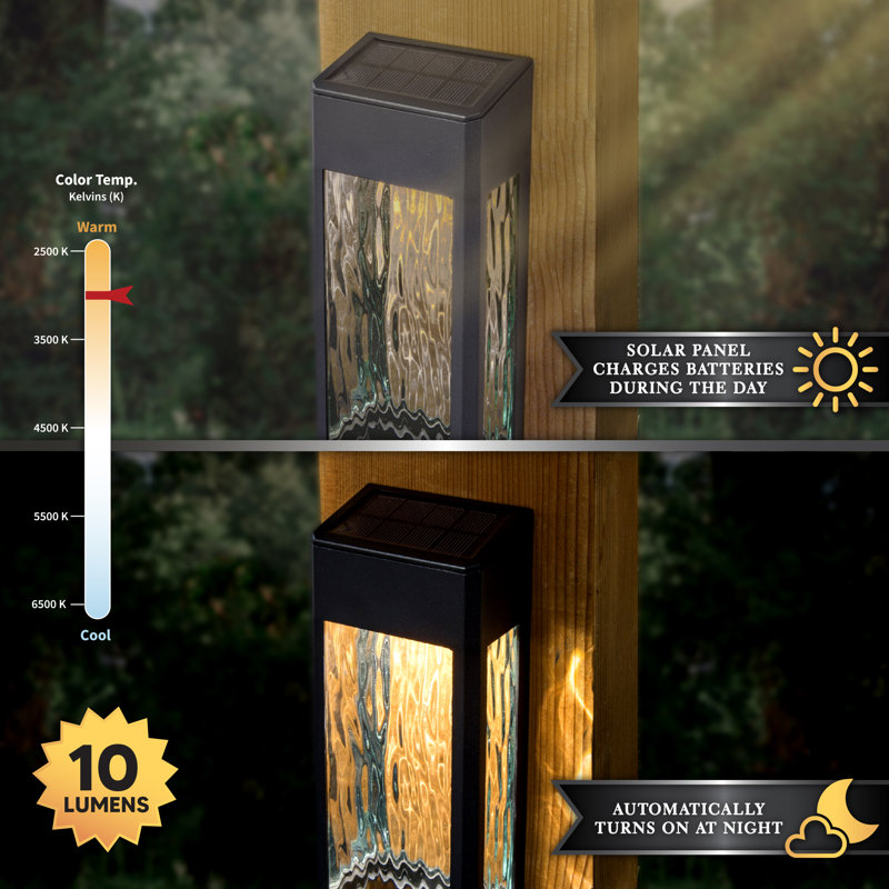 Black Aluminum Solar LED Deck and Wall Lights, Set of 2