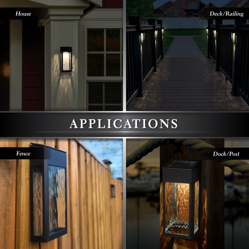 Black Aluminum Solar LED Deck and Wall Lights, Set of 2
