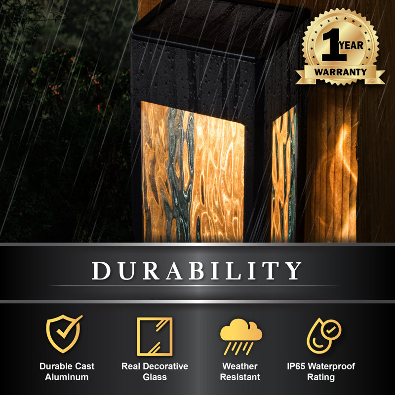 Black Aluminum Solar LED Deck and Wall Lights, Set of 2
