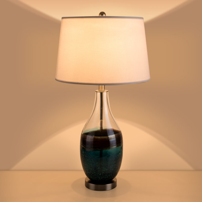 Set of 2 White Linen Shade Glass Bedside Lamps
