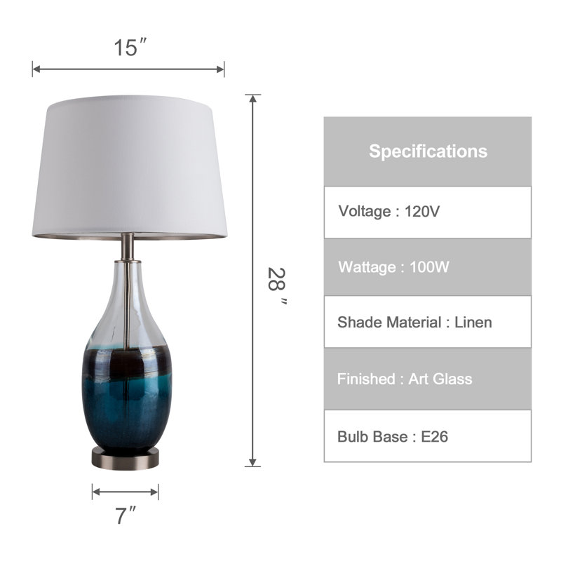 Set of 2 White Linen Shade Glass Bedside Lamps
