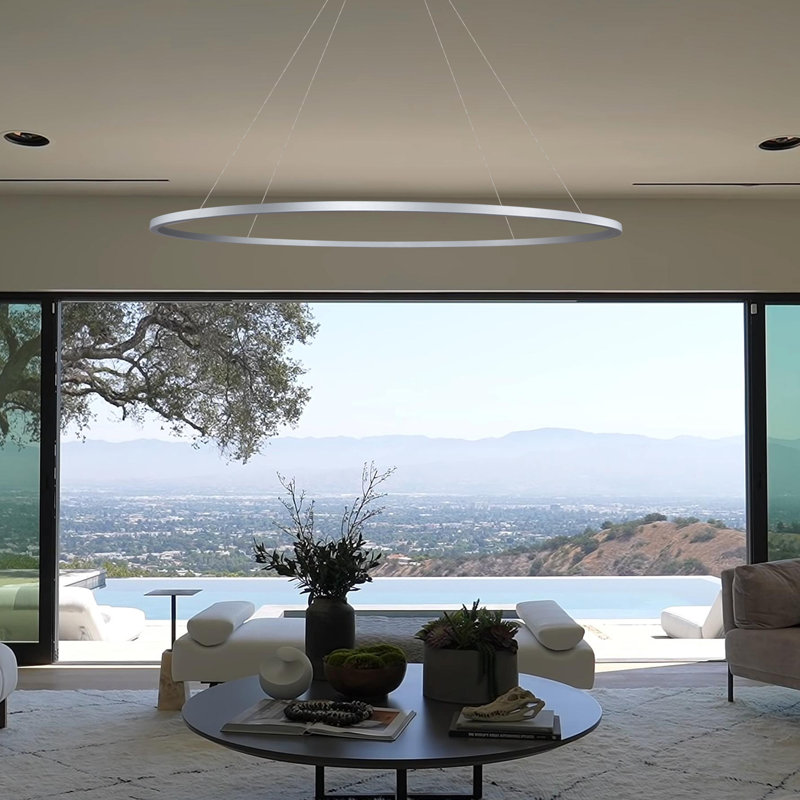 Tania Sleek Circular Adjustable LED Chandelier in Satin Silver