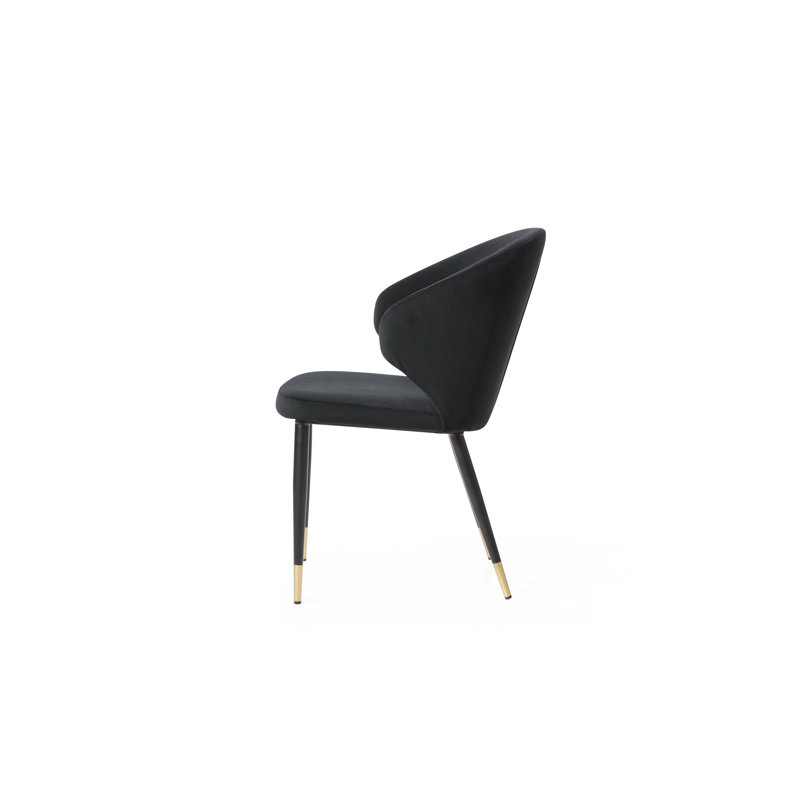 Gracie Black Velvet Upholstered Side Chair with Gold Detail