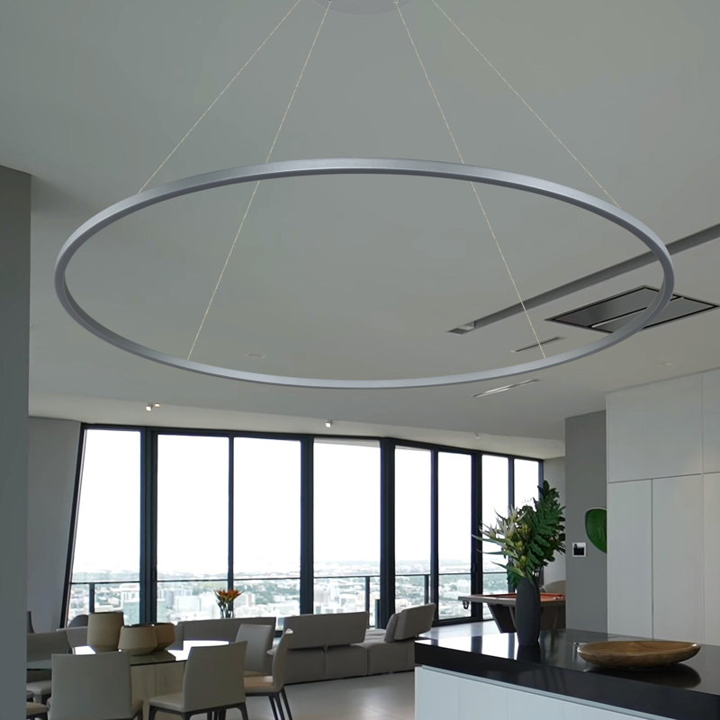 Tania Sleek Circular Adjustable LED Chandelier in Satin Silver