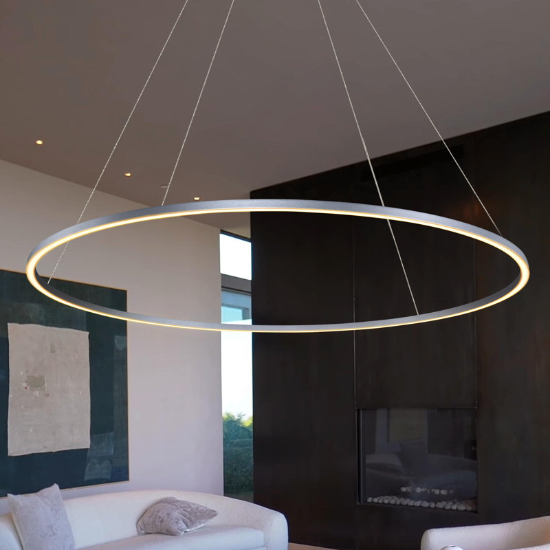 Tania Sleek Circular Adjustable LED Chandelier in Satin Silver