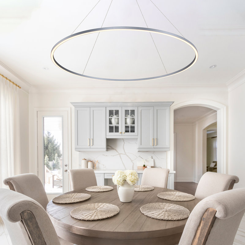 Tania Sleek Circular Adjustable LED Chandelier in Satin Silver