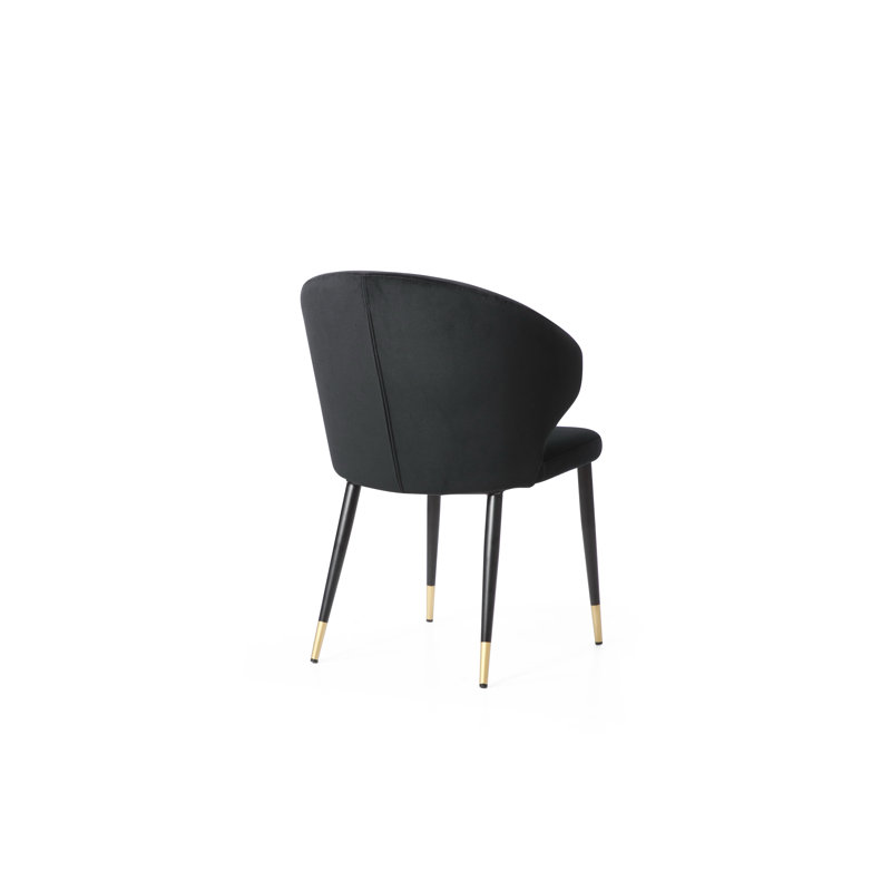 Gracie Black Velvet Upholstered Side Chair with Gold Detail