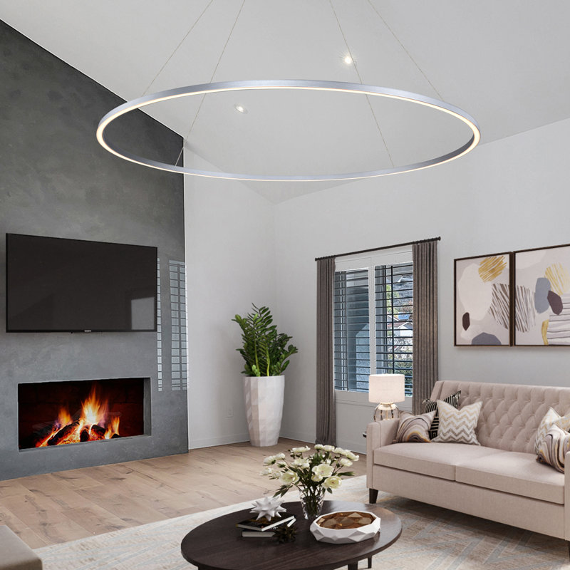 Tania Sleek Circular Adjustable LED Chandelier in Satin Silver