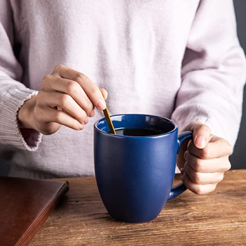 16oz Black, White, and Blue Ceramic Beverage Mugs Set