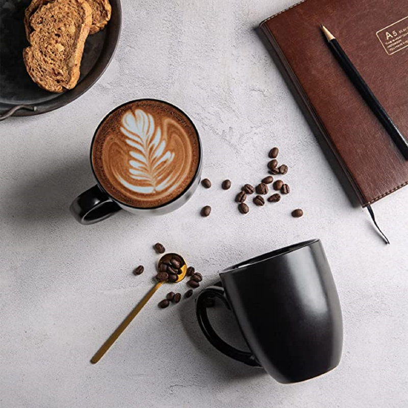 16oz Black, White, and Blue Ceramic Beverage Mugs Set