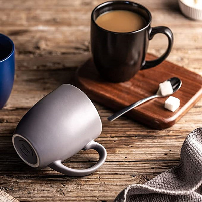 16oz Black, White, and Blue Ceramic Beverage Mugs Set