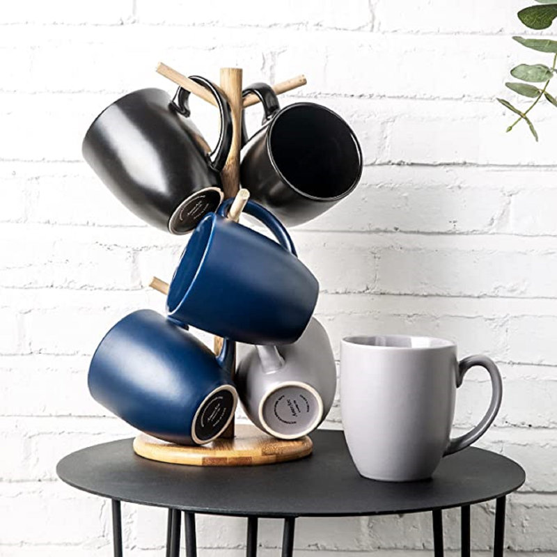 16oz Black, White, and Blue Ceramic Beverage Mugs Set