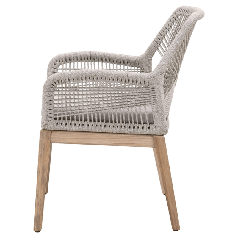 Transitional Gray and White Teak Outdoor Arm Chair with Cushions