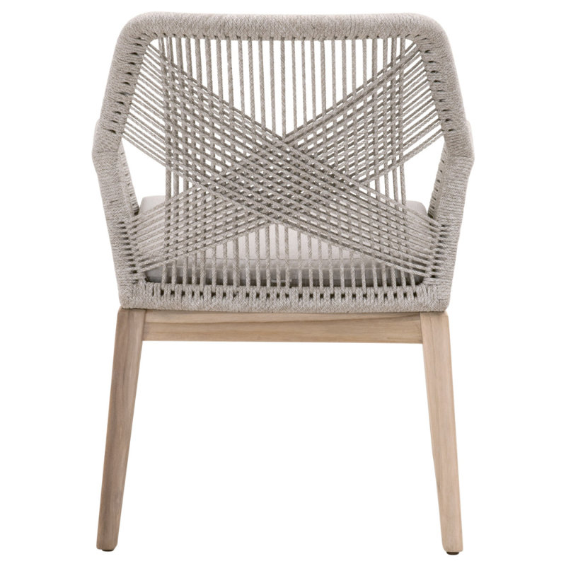 Transitional Gray and White Teak Outdoor Arm Chair with Cushions