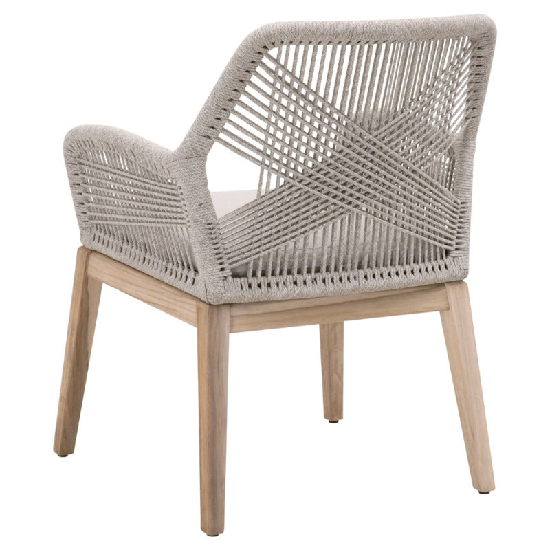 Transitional Gray and White Teak Outdoor Arm Chair with Cushions