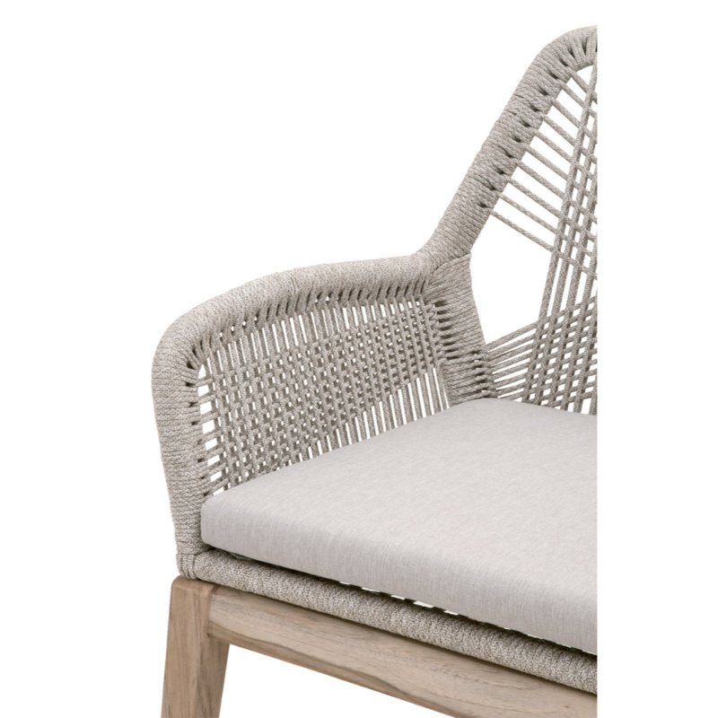 Transitional Gray and White Teak Outdoor Arm Chair with Cushions