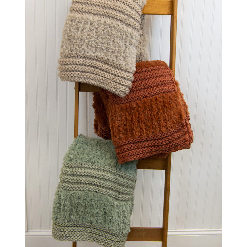 Sage Faux Fur Knitted Reversible Throw Blanket