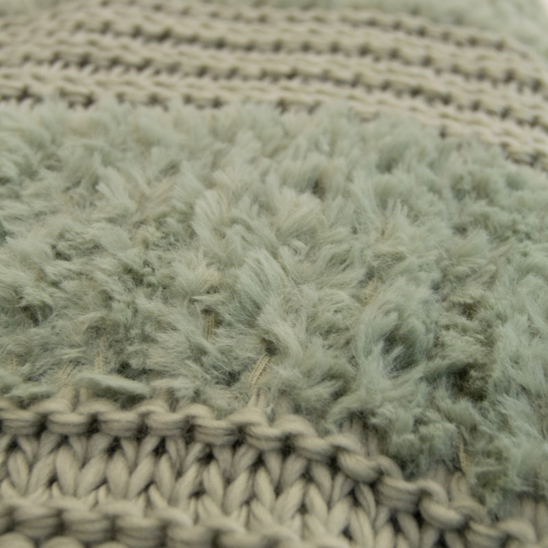 Sage Faux Fur Knitted Reversible Throw Blanket
