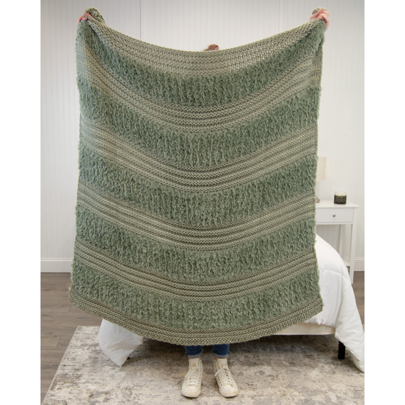 Sage Faux Fur Knitted Reversible Throw Blanket