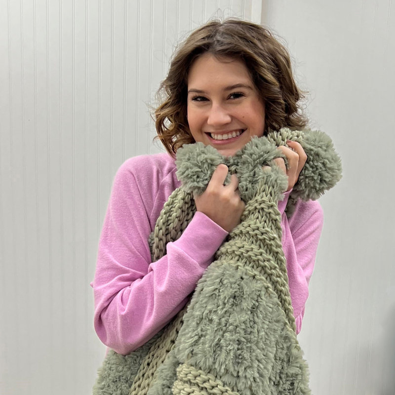 Sage Faux Fur Knitted Reversible Throw Blanket
