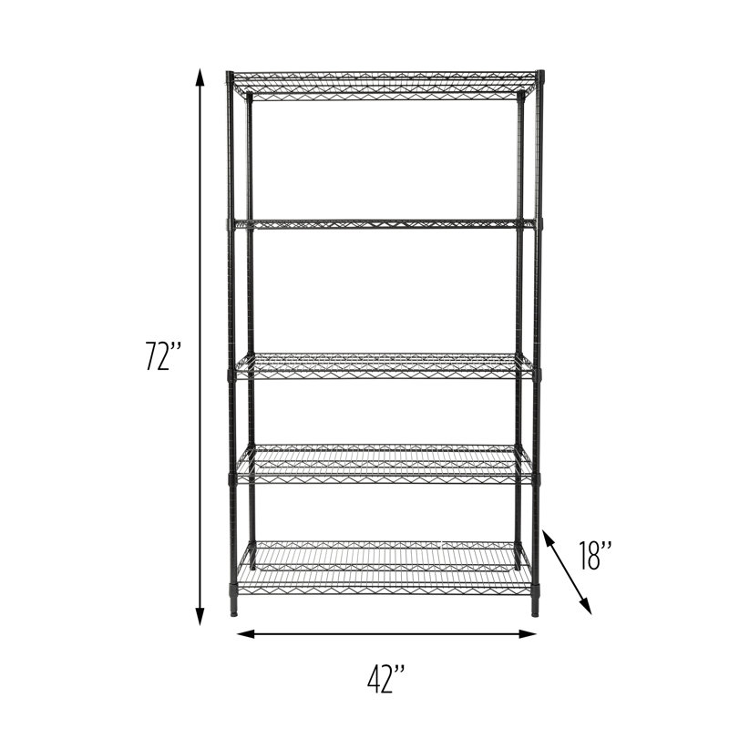 Heavy-Duty Black Steel 5-Tier Garage Shelving Unit, 800 lbs Capacity