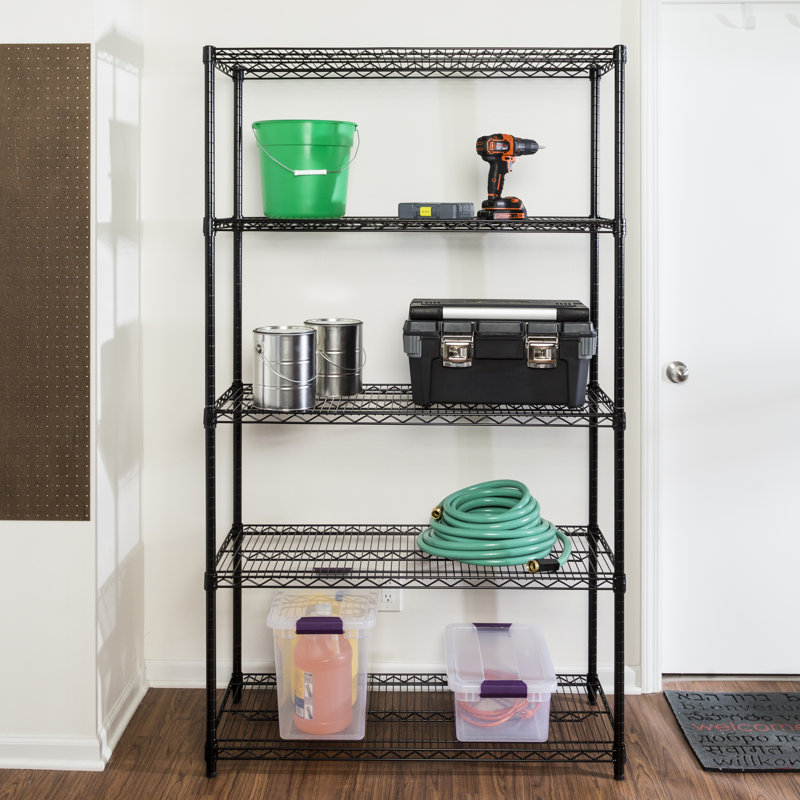 Heavy-Duty Black Steel 5-Tier Garage Shelving Unit, 800 lbs Capacity